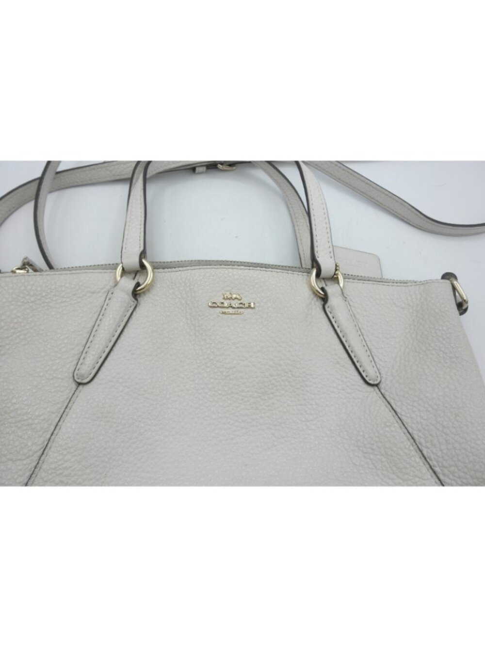 COACH Kelsey Satchel Bag Chalk Pebbled Leather Double Handle Adjustable Strap - Picture 15 of 16